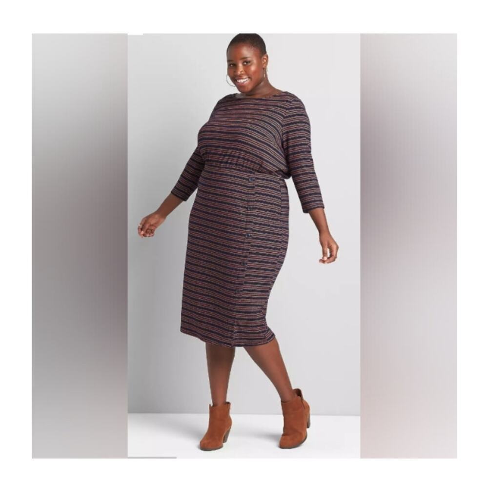 Lane Bryant Boatneck Sheath Dress with Button Detail Size 14/16